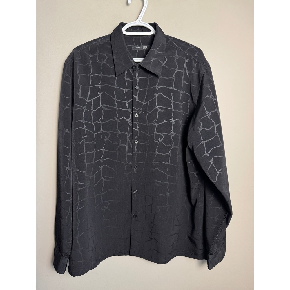 Kenneth Cole New York Vintage Black Abstract Button Up Shirt Goth Matrix‎ Mens L